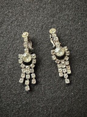 1940’s Deco Drop Dangle Earrings - Silver-Tone